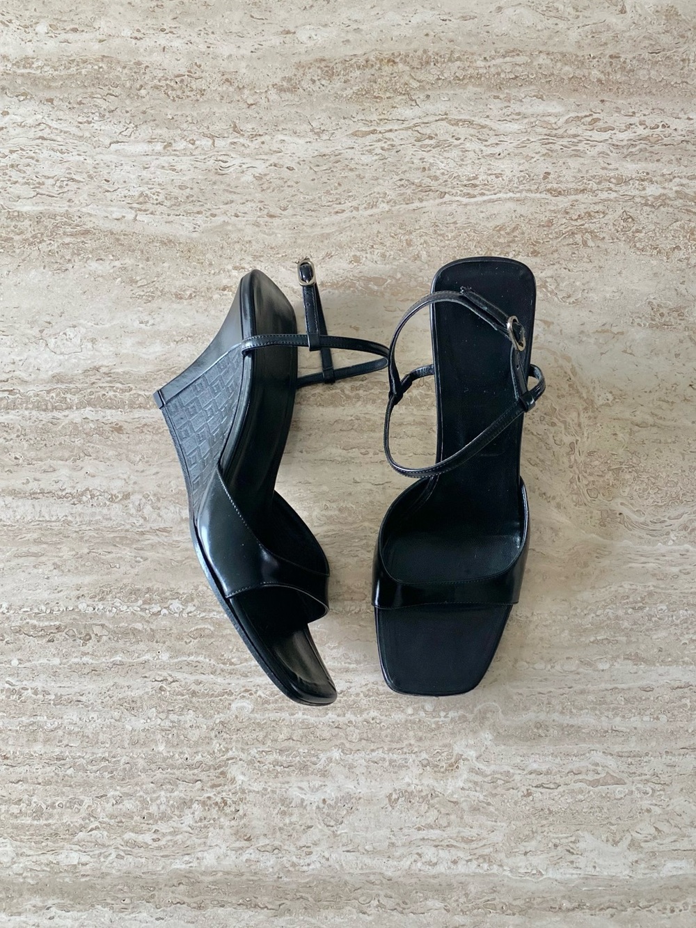 Vintage Gucci Tom Ford-era Square G Pattern Wedge Sandals